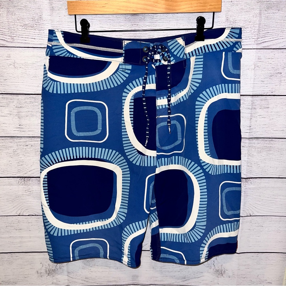 Tommy Bahama Blue and White Relax Geometric Swim Shorts